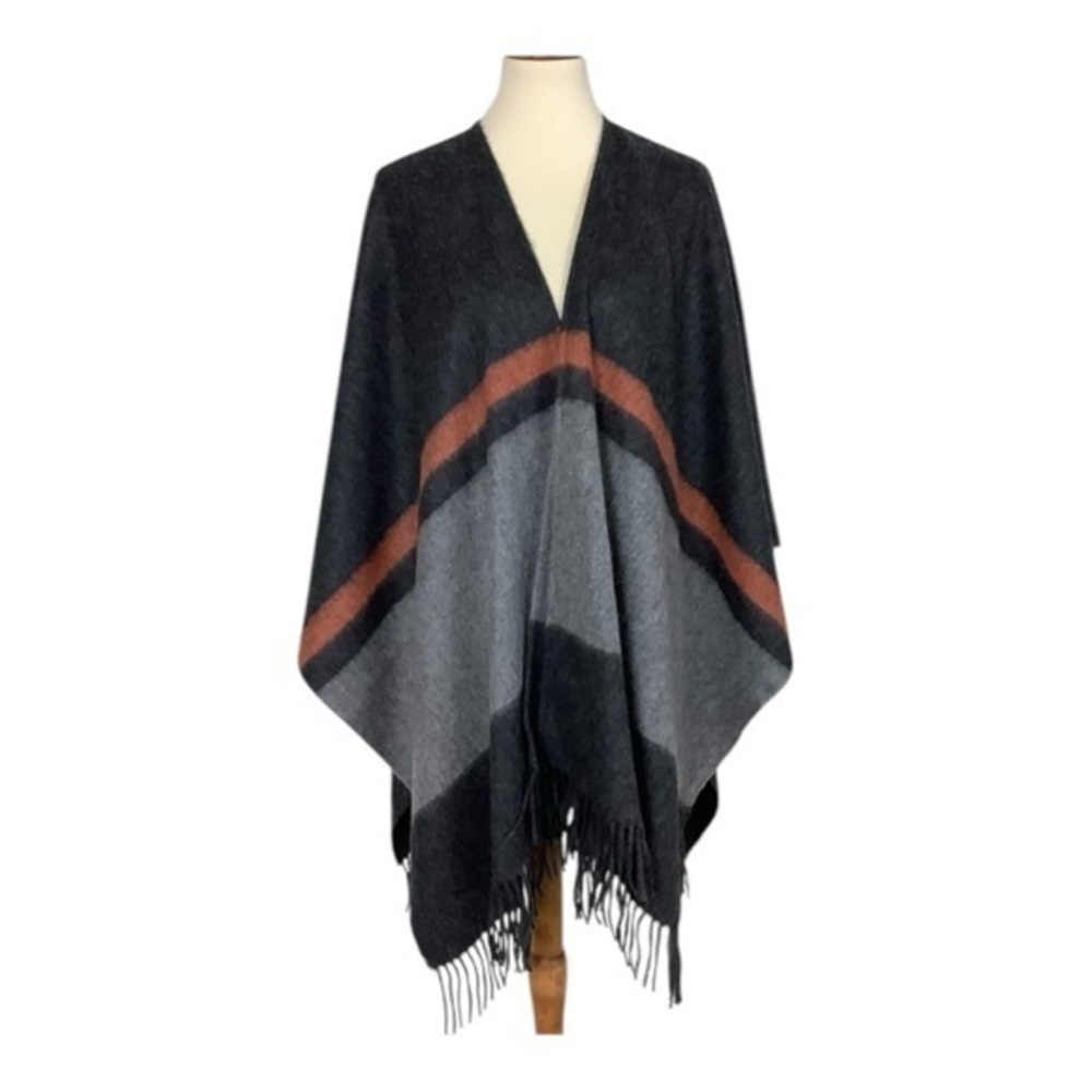 Rag & Bone Varsity Stripe Fringe Gray Orange Stripe Shawl Wrap NWT